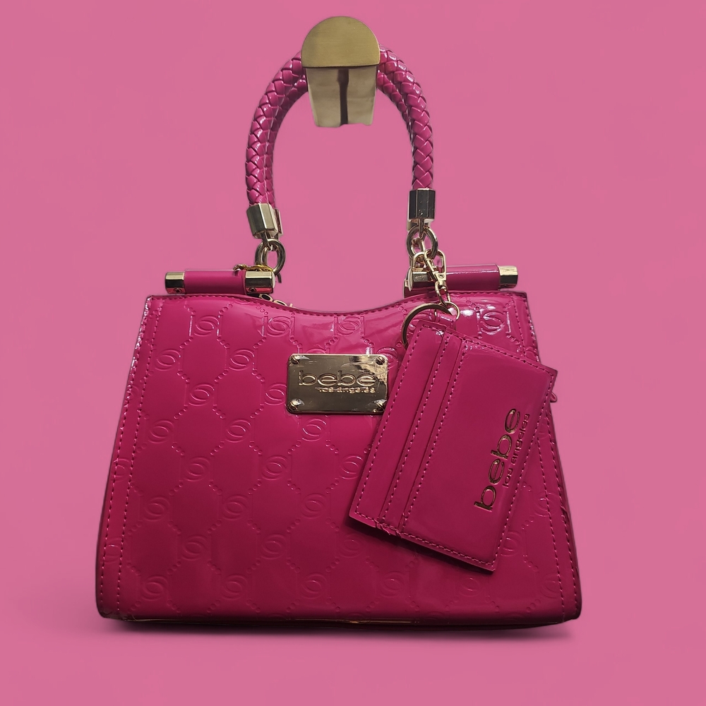 New Bebe Dana Patent leather Fuchsia Pink Satchel/ Crossbody Bag - Picture 5 of 13